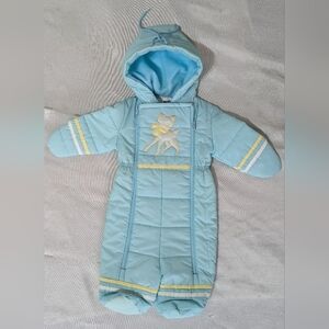 Vintage baby snowsuit  unisex little lamb in soft blue